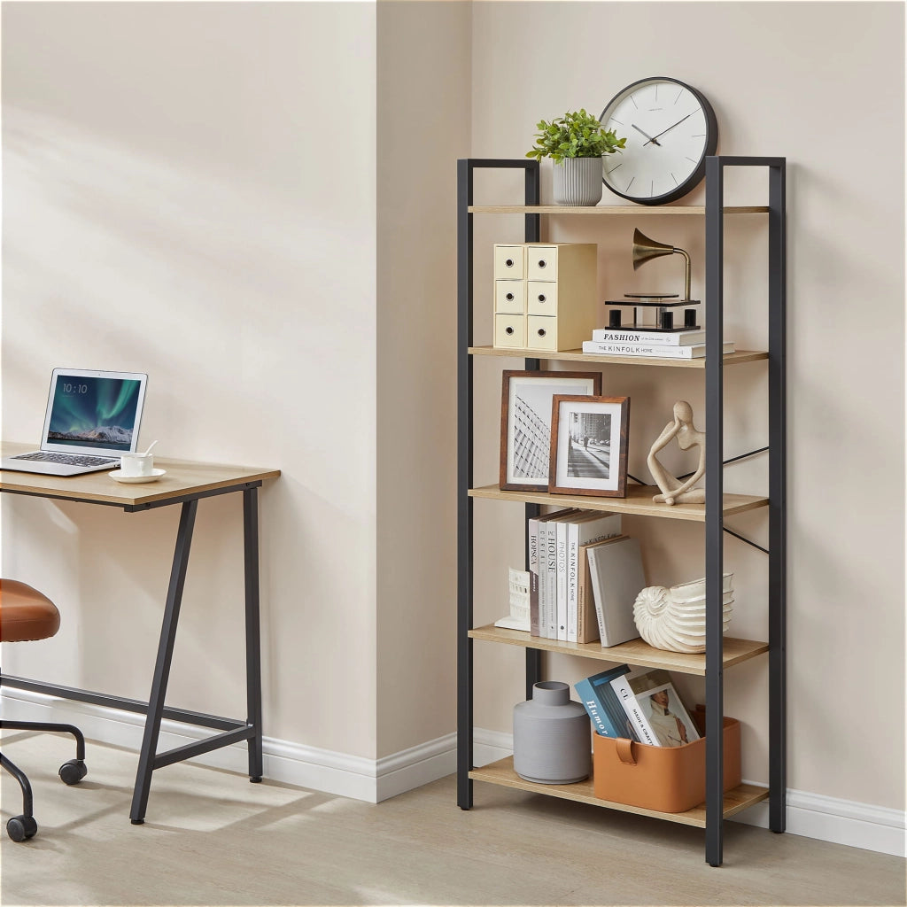 Libreria Valora | Scaffale espositivo e portaoggetti a 5 ripiani in rovere Sonoma