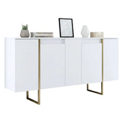 Credenza Arta, Buffet da soggiorno, Madia da salotto, Dispensa da cucina, 160x35h80 cm, Bianco e Oro