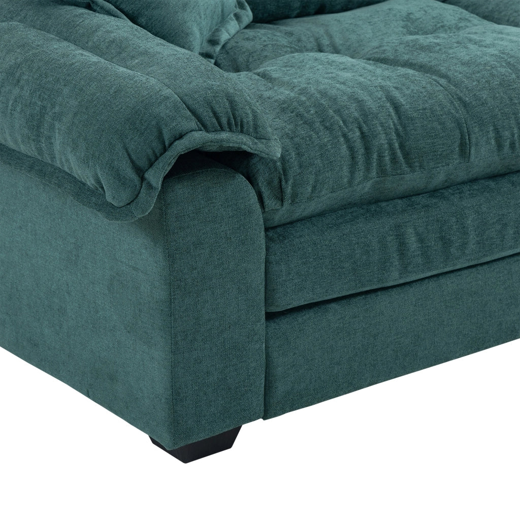 Divano dritto a 2 posti con seduta profonda e cuscino a doppio strato in ciniglia verde 214 × 89 × 93 cm