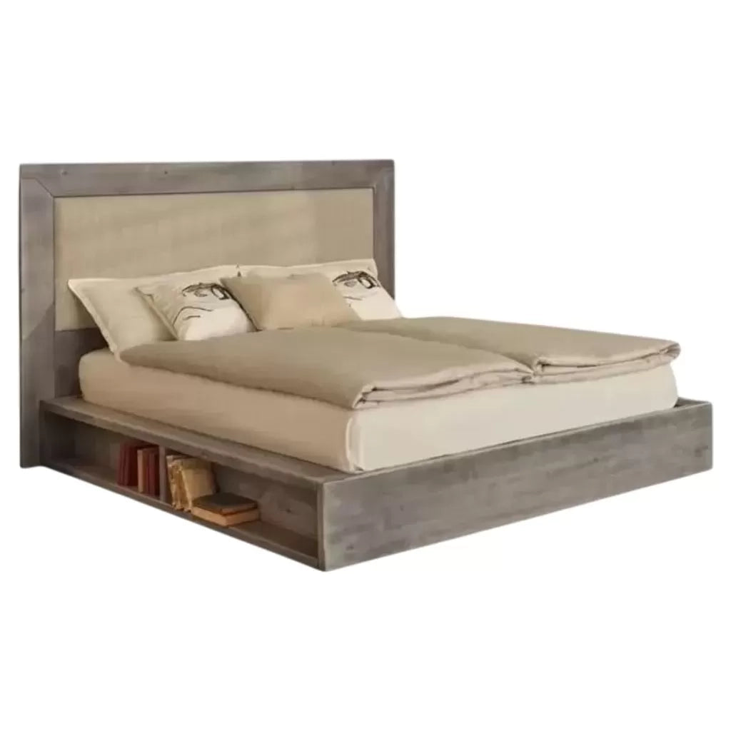 Letto cortina matrimoniale in legno di abete grigio con vani laterali - Mobili 2G