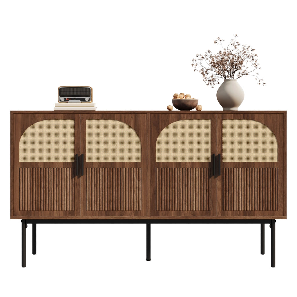 OKWISH Madia con 4 Ante e Cerniere Ammortizzate, per Soggiorno o Ingresso, MDF, Naturale, 140 × 40 × 80 cm