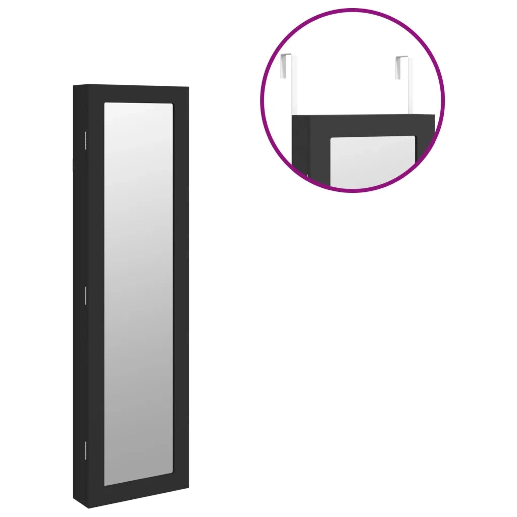 Armadio Portagioie con Specchio a Muro Nero 30x8,5x106 cm CFW1405600