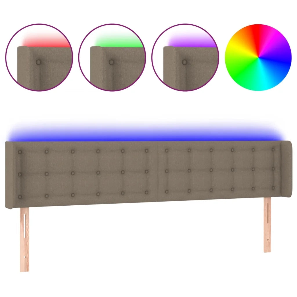 Testiera a LED Tortora 203x16x78/88 cm in Tessuto 3123696