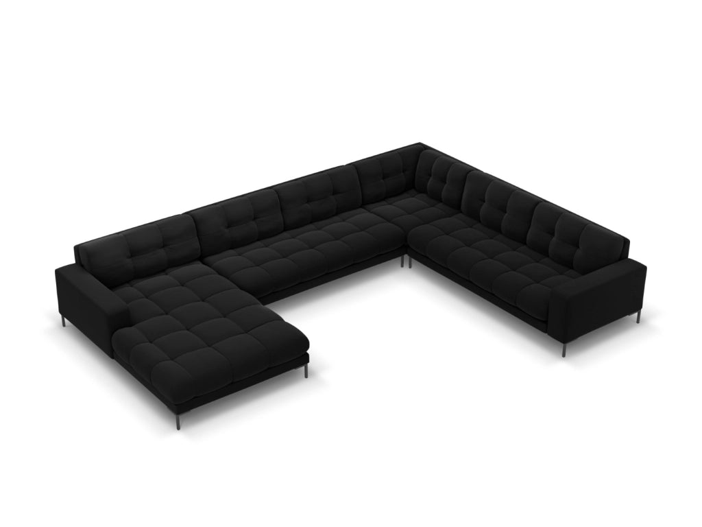 Cosmopolitan Design - Divano panoramico destro "Bali" 7 posti in velluto nero 