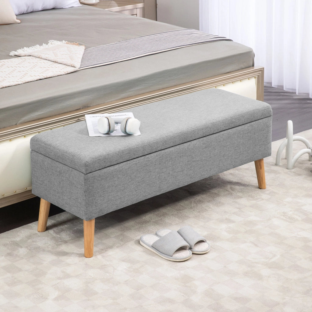 PANCA CONTENITORE 110 x 39 x 45 cm Grigio Effetto lino