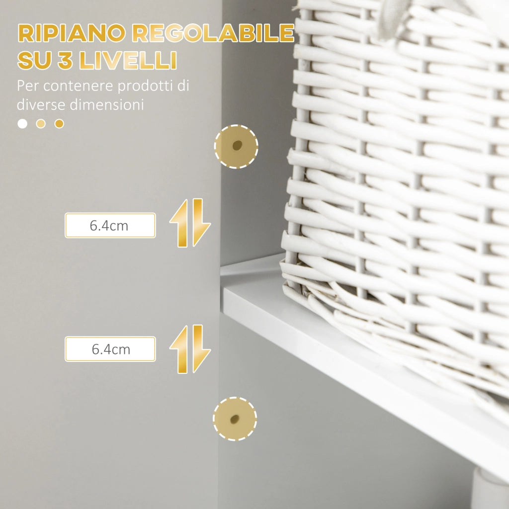 EasyComfort Colonna Bagno con 2 Armadietti e Ripiano in MDF e Acciaio, 30x30x170.7cm, Bianco e Oro