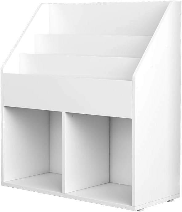 Libreria bambini Conny, Bianco, 72 x 111 cm con 4 ripiani per scatole pieghevoli, adatto per riporre giocattoli e libri