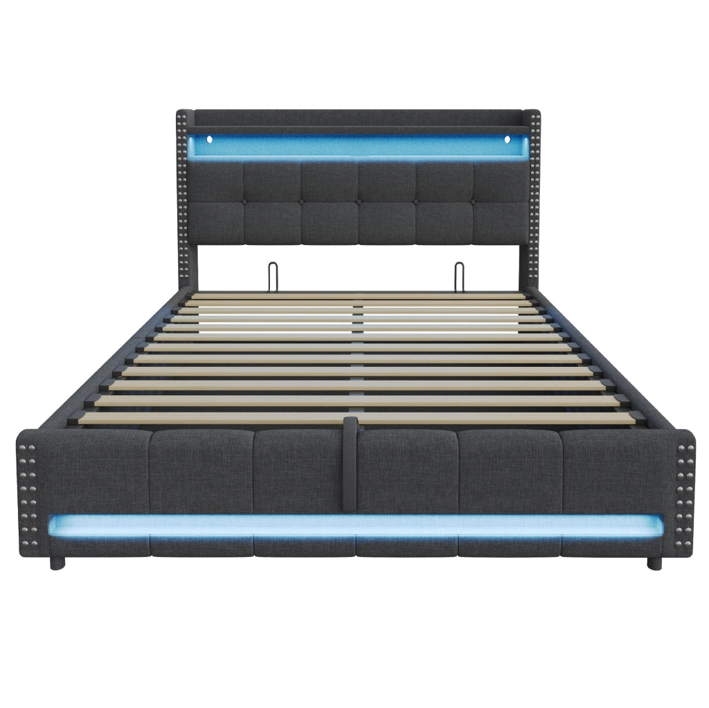 Letto matrimoniale imbottito 180x200 cm con LED, USB e contenitore