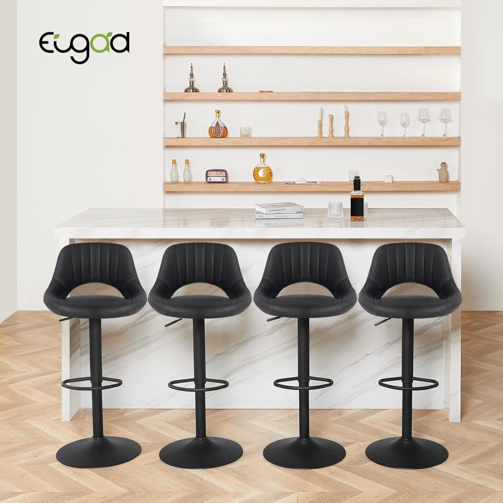Set di 4 Sgabelli da Bar Cucina Sedia Alta da Sala Pranzo in Simipelle Regolabile e Girevole a 360° con Schienale Poggiapiedi Antracite 0666BY-4