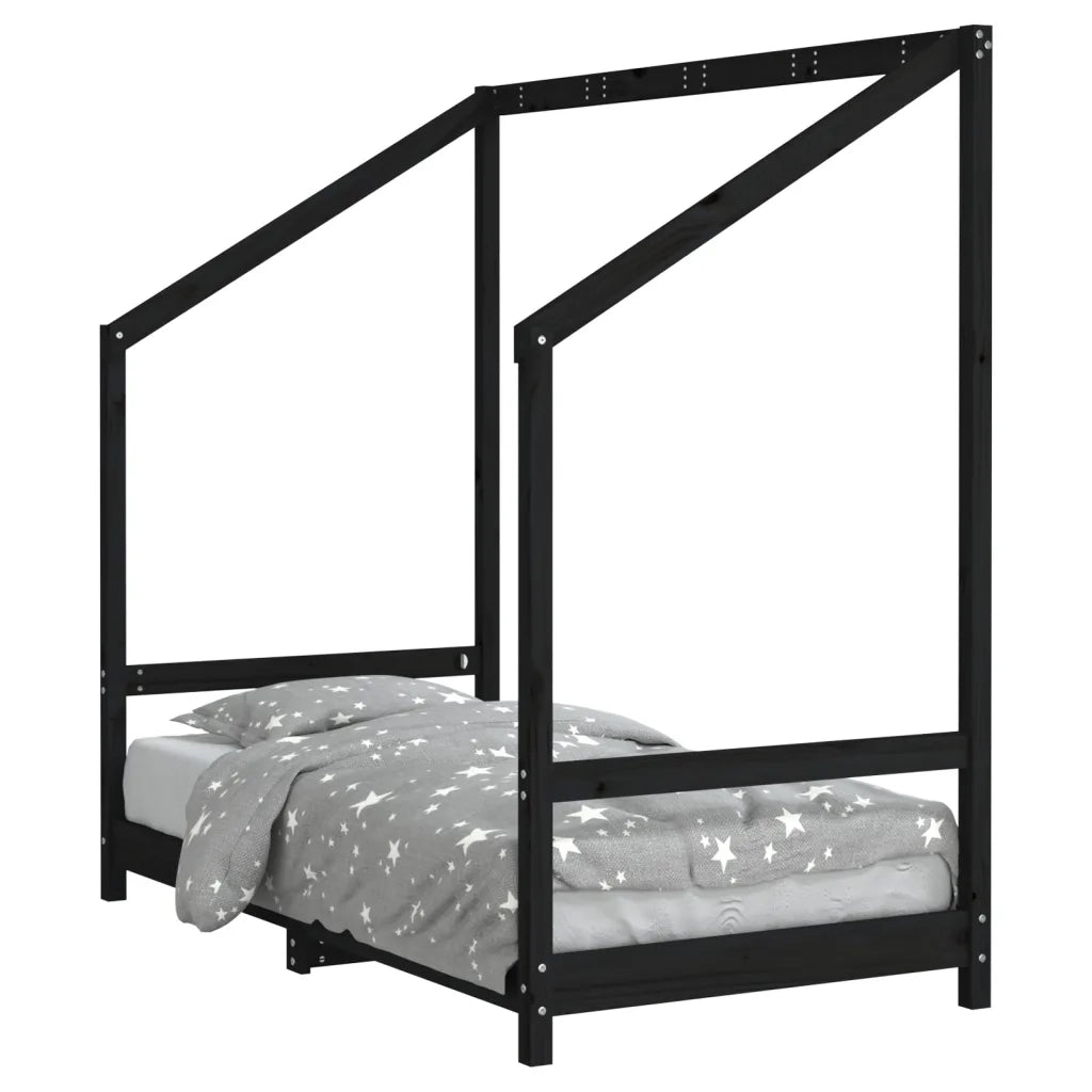 Giroletto per Bambini | Letto Infantile | Lettino Nero 80x160 cm in Legno Massello di Pino