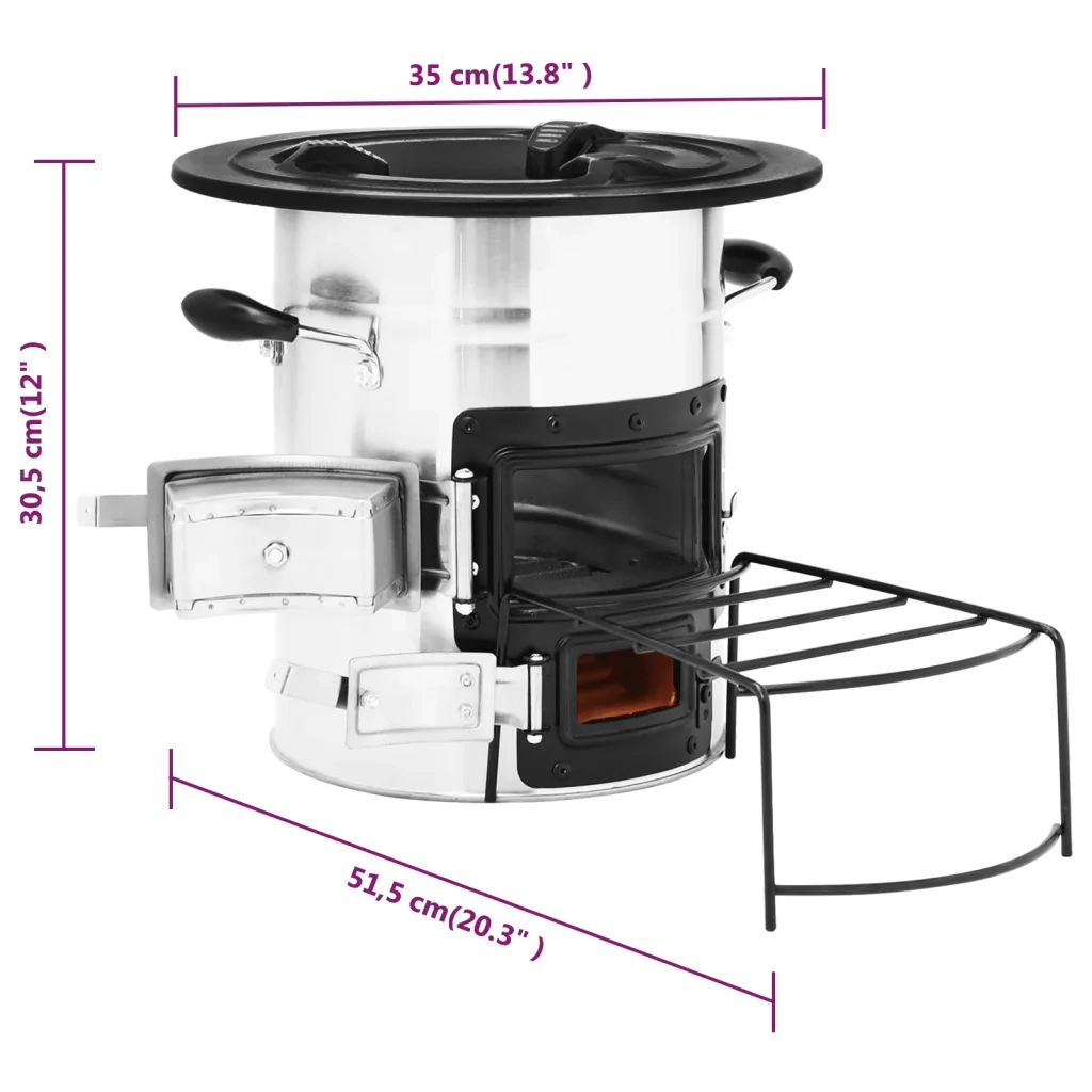 Stufa a Legna da Campeggio-Caminetto a Legna Argento 51,5x35x30,5 cm Acciaio Inox