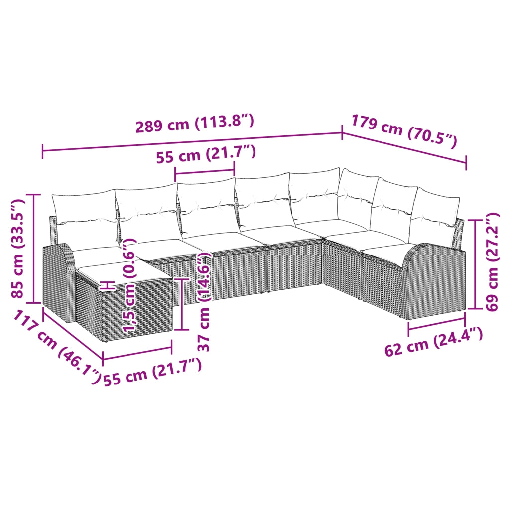 Set di divano 8 pezzi con cuscini Grigio Polirattan