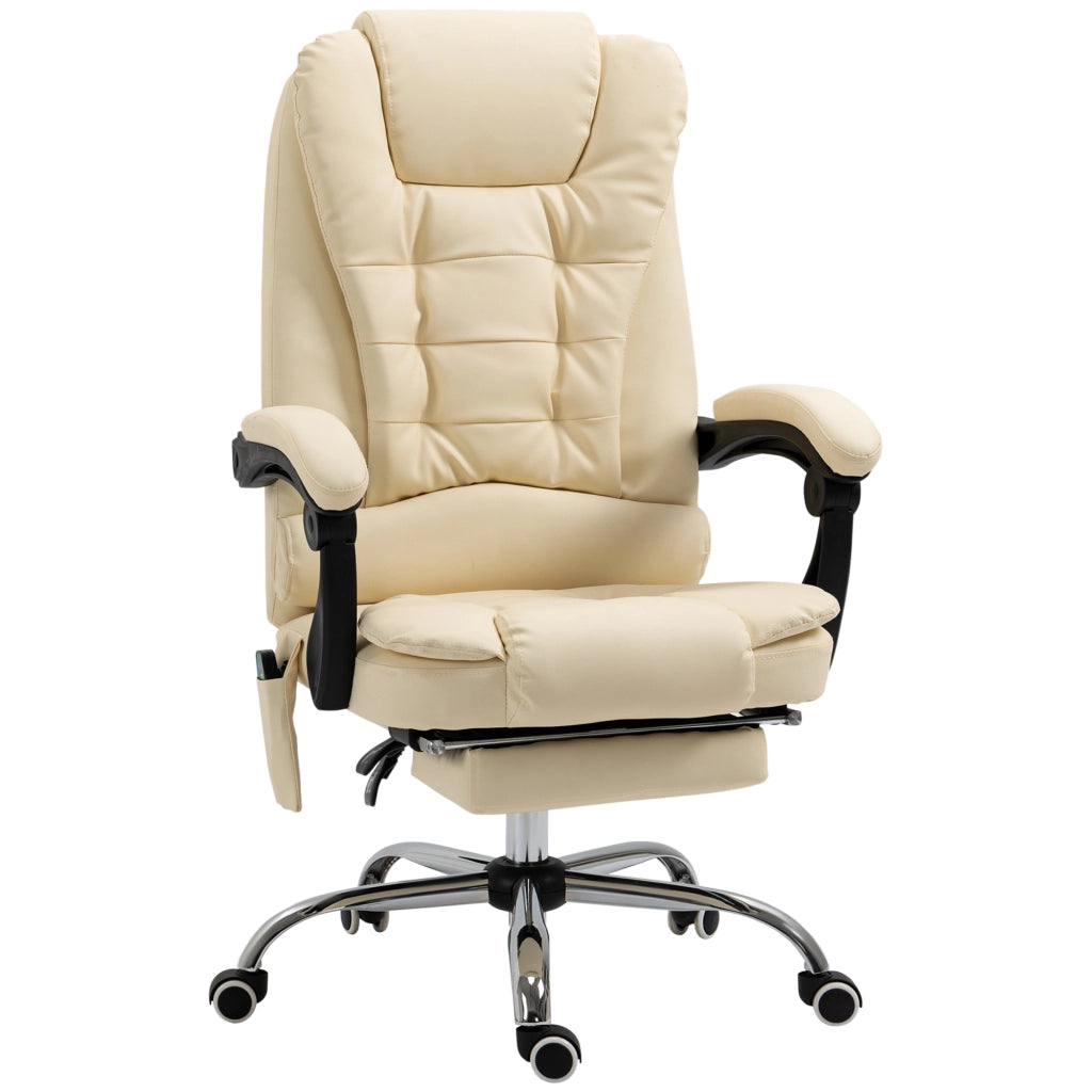 Sedia da Ufficio Ergonomica ad Altezza Regolabile Massaggiante su 6 Punti, 65x160x104 cm, Crema