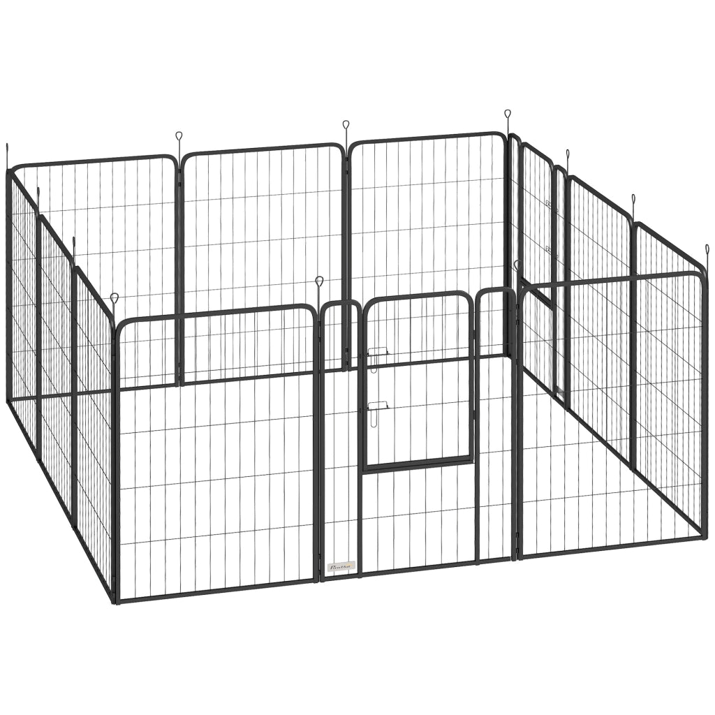 Recinto per Cani Pieghevole con 12 Pannelli 68x100 cm con Picchetti per Interni ed Esterni in Acciaio Nero