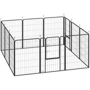 Recinto per Cani Pieghevole con 12 Pannelli 68x100 cm con Picchetti per Interni ed Esterni in Acciaio Nero