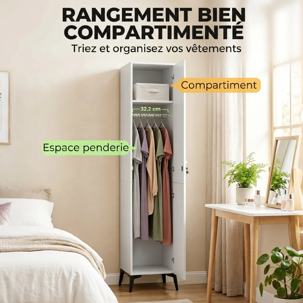 Armadio Guardaroba Stretto con Porte ¨C Zephmum ¨C Bianco 36x40x180 cm