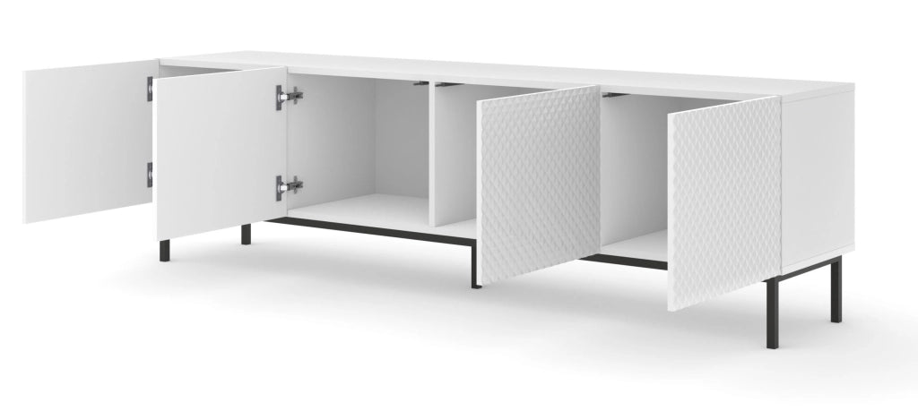 MOBILE RAVENNA C DIAMOND MDF HG PORTA TV 4D 200 BIANCO OPACO LUCIDO TELAIO NERO