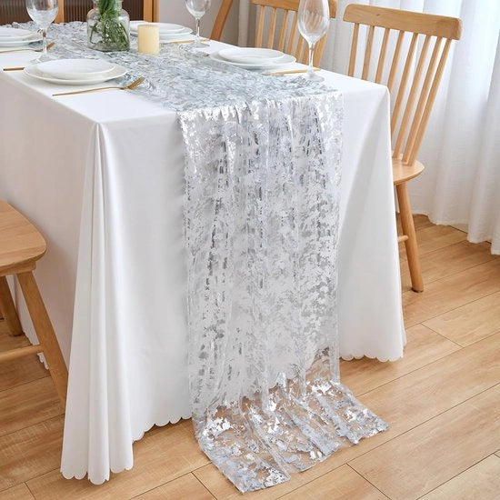 Telaio Chiffon per Tavolo Bianco Decorazione di Tavolo per Compleanni, Matrimonio e Feste, Bianco, Translucido, 70 x 300 cm