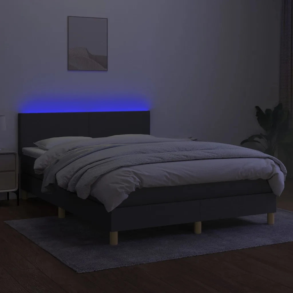 Letto a Molle Materasso e LED Grigio Scuro 140x200cm in Tessuto 3133558
