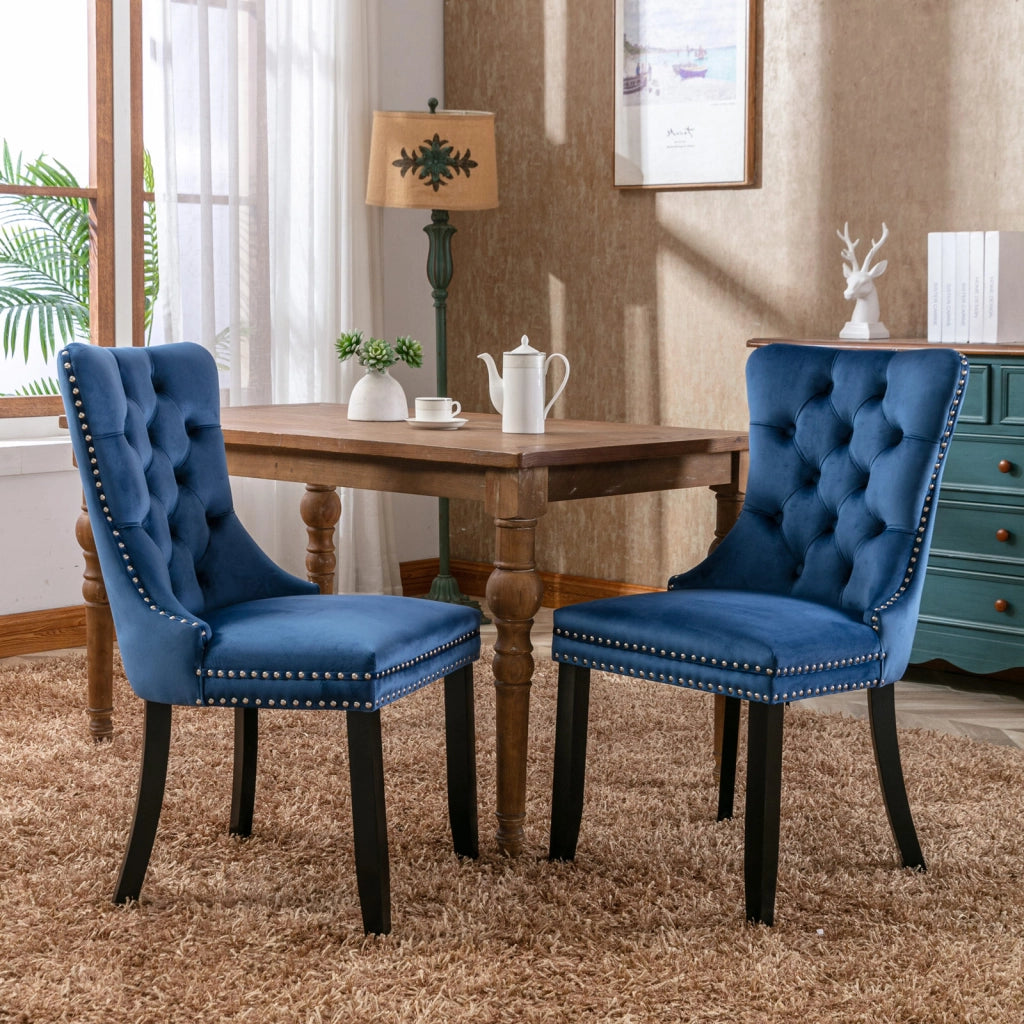 Sedie da Pranzo Imbottite in Velluto con Gambe in Legno ¨C MINIMAL ¨C Blu, Set 2 Pezzi
