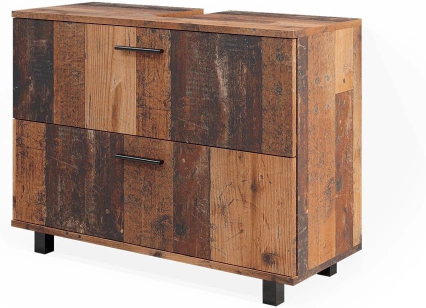 Mobile sottolavabo per bagno Ilias, Rovere rustico, 80 x 60.8 cm con 2 cassetti, con ritaglio per sifone e aperture di ventilazione laterali