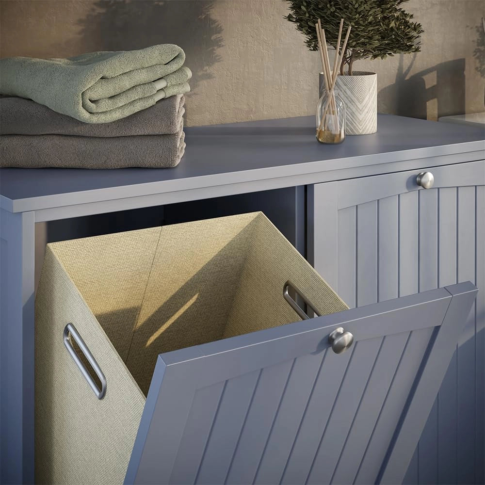 armadietto da bagno con portabiancheria Bianco, Grigio, 83 x 80 cm con 2 cesti per la biancheria, per la selezione e la conservazione della biancheria in bagno