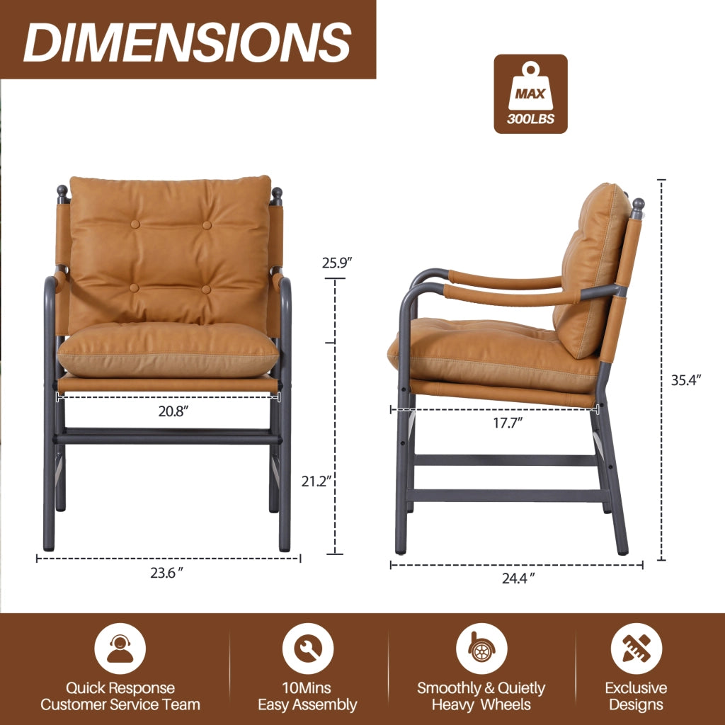 Fauteuil moderno in pelle con braccioli e struttura in metallo nero per soggiorno e camera da letto marrone