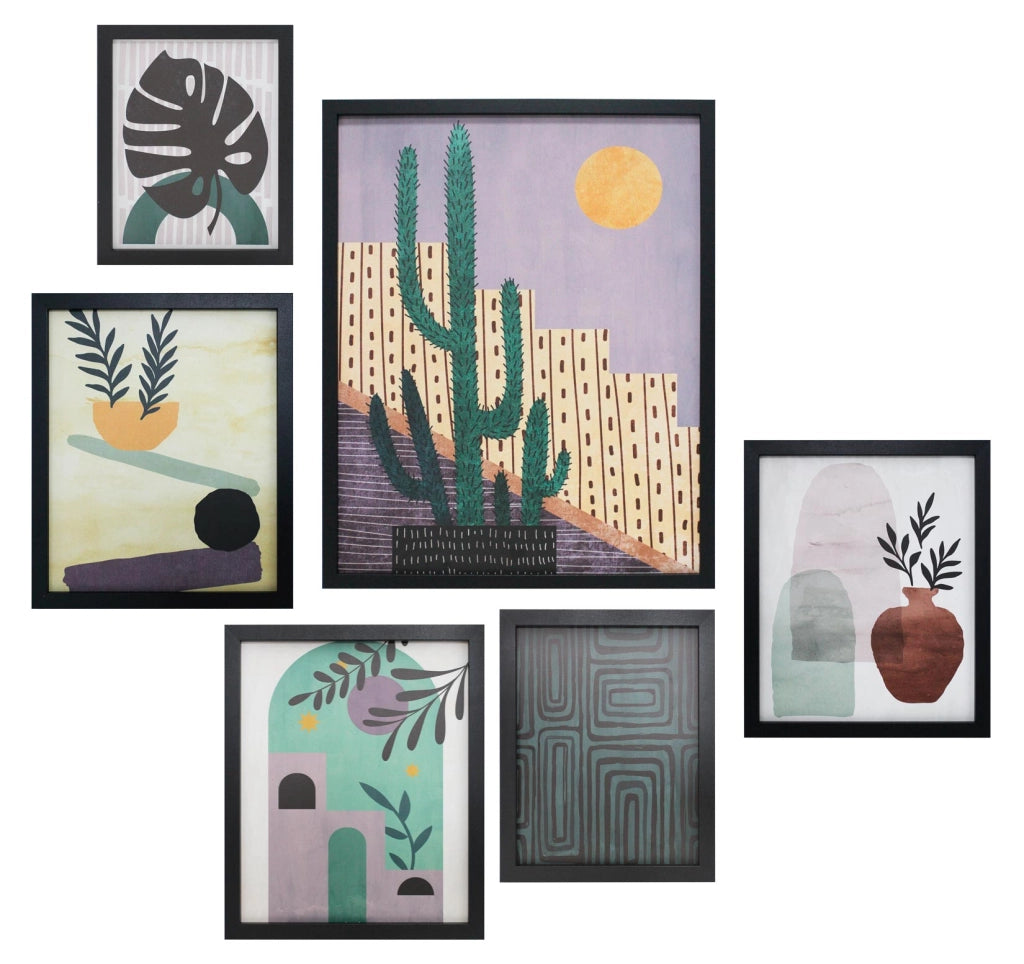 Set di 6 quadri Hispanohogar in poliestere deserto verde, lilla e nero 50x40x4