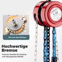 Paranco a catena manuale, max 1000 kg, con catena di 3 m, per sollevamento di carichi pesanti