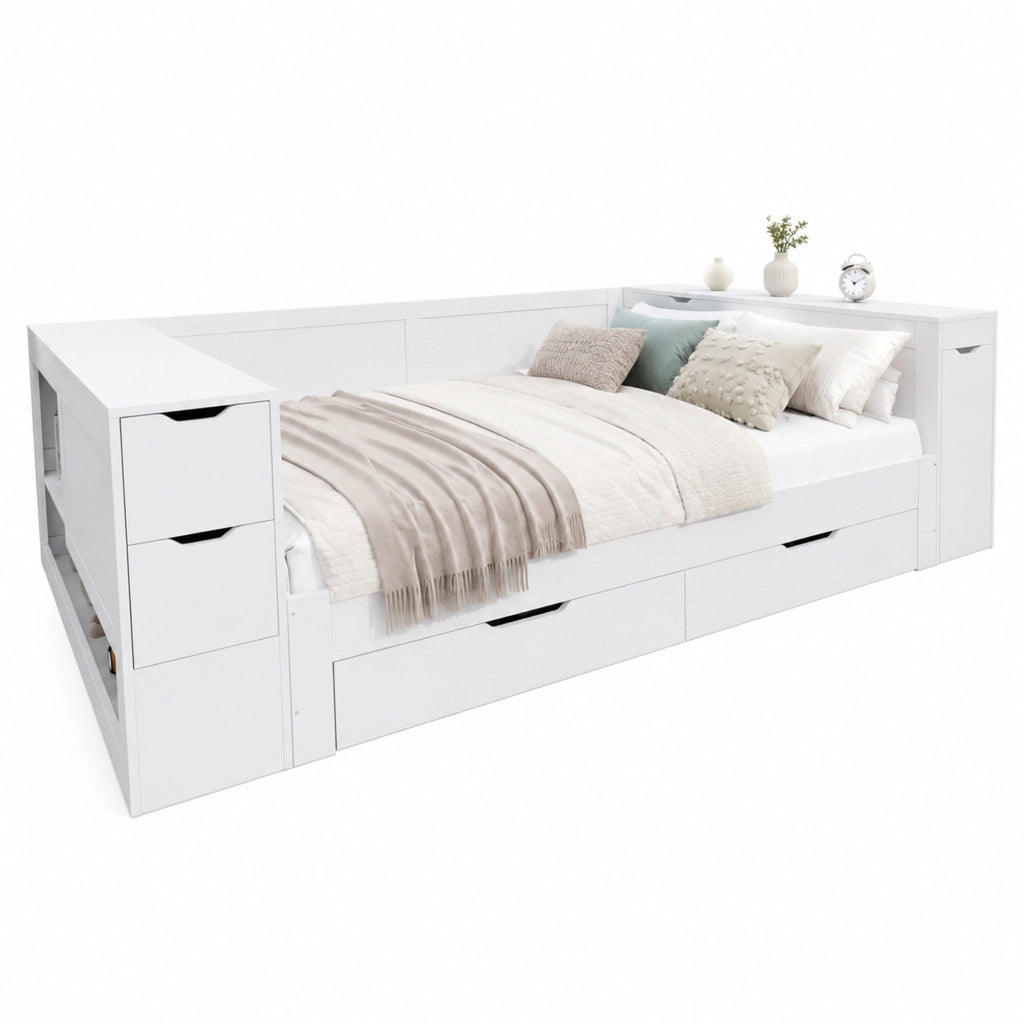 Letto con cassetti e spazio laterale per materasso 140x190 cm; MDF bianco