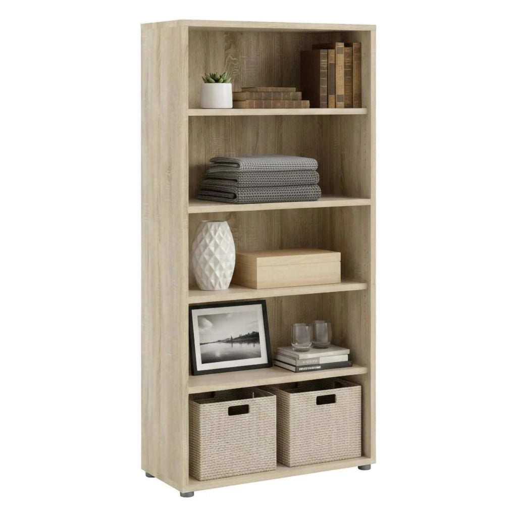 Libreria Apice, Scaffale da ufficio, Mobile portalibri, Biblioteca, 89x40 h186 cm, Quercia