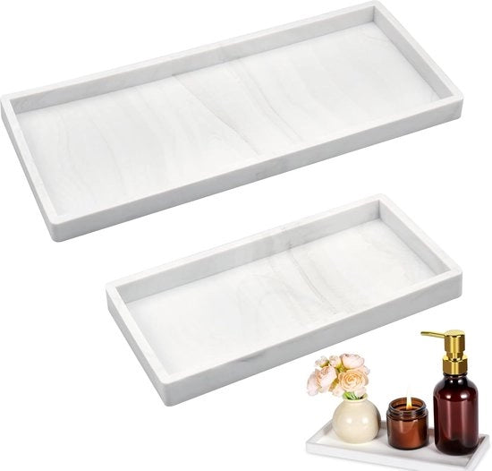 Set di Scatole da Bagno in Marmo Bianco, 2 pezzi - Scatola di Conservazione in Marmo Bianco per Bagno e Cucina