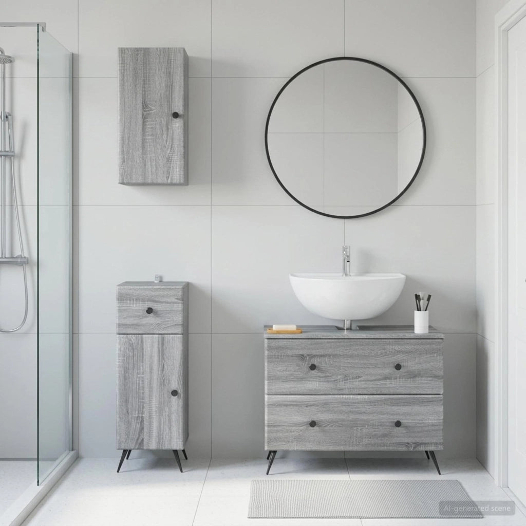 Set di armadietti da bagno in 3 pezzi BREDA Sonoma grigio 3417807