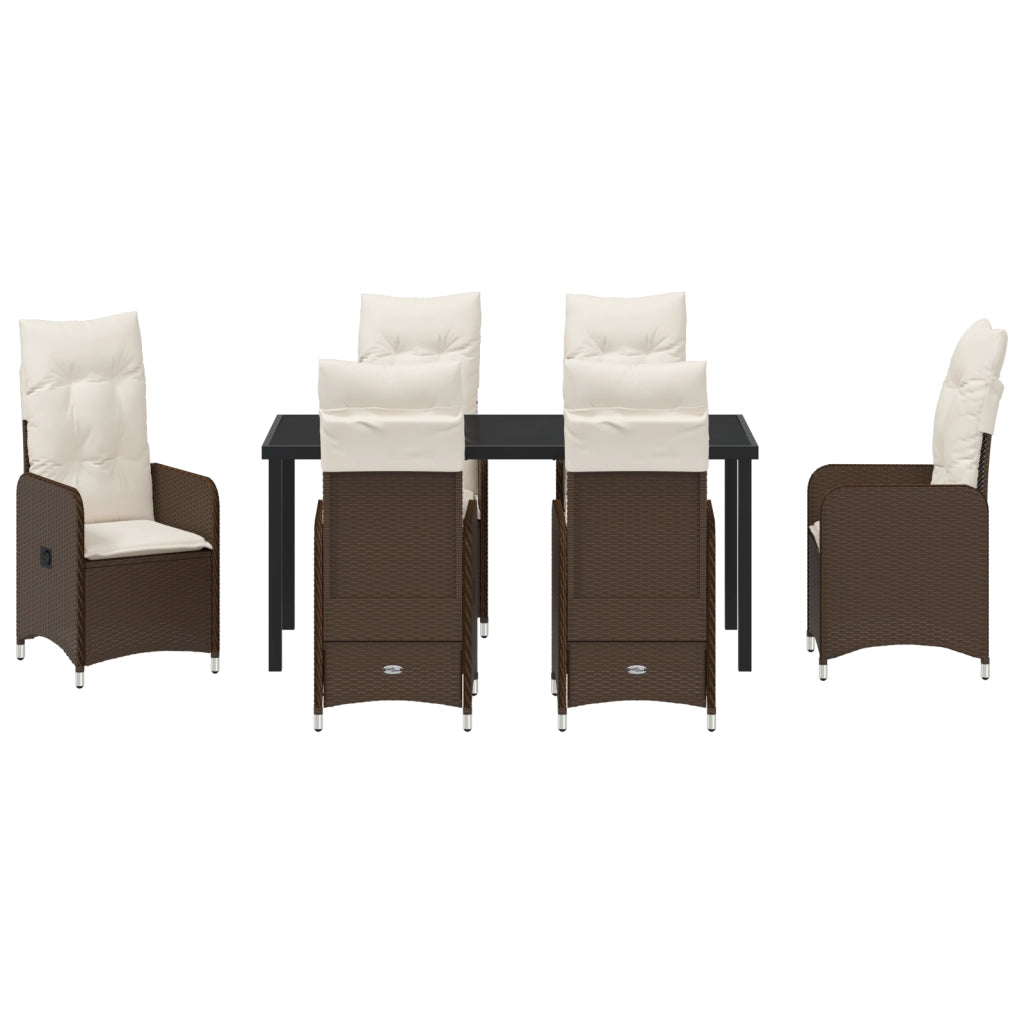 Set da Pranzo per Giardino 7 Pezzi con Cuscini Marrone in Polyrattan