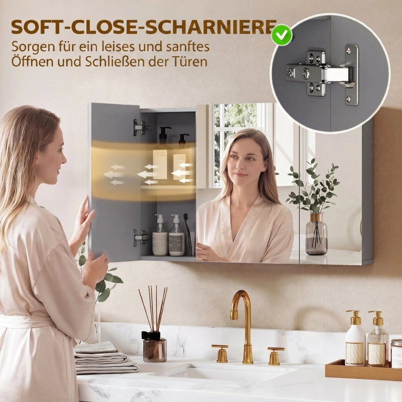ARMADIETTO SPECCHIO BAGNO A PARETE 90x15x60 cm Grigio MDF