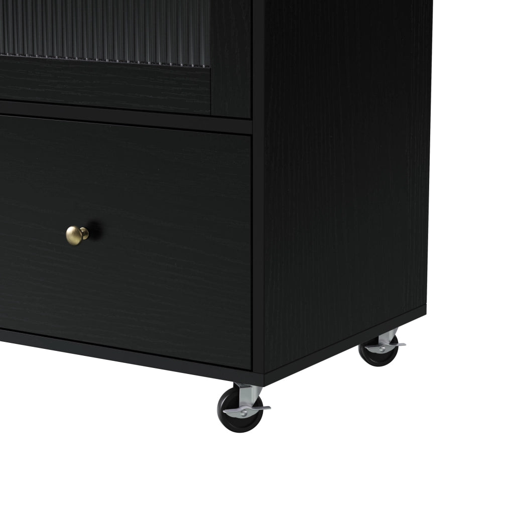 Isola cucina 100x42-70x91.5 cm con piano estendibile e ruote in MDF nero e naturale