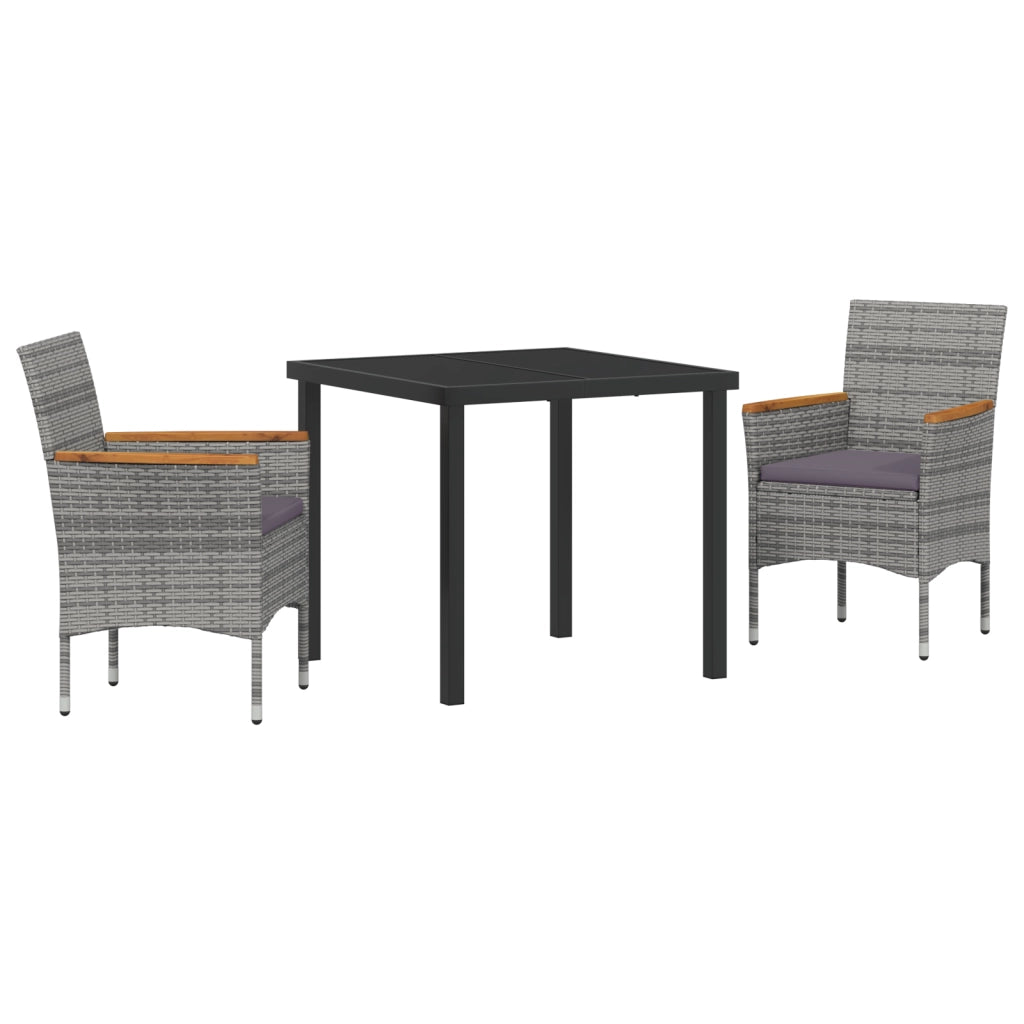 Set da Pranzo da Giardino 3 Pezzi Grigio Polyrattan
