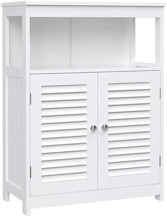 Arredamento Bagno - Wastafello - Arredamento Bagno - Con Compartimento Aperto - Mobili Bagno a Pavimento - Mobili Bagno Angolare - Con Doppia Porta - Bianco - 60 x 80 x 30 cm (L x A x P)