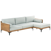 Divano angolare da giardino a 4 posti in legno d'acacia grigio con cuscini per esterni stile elegante