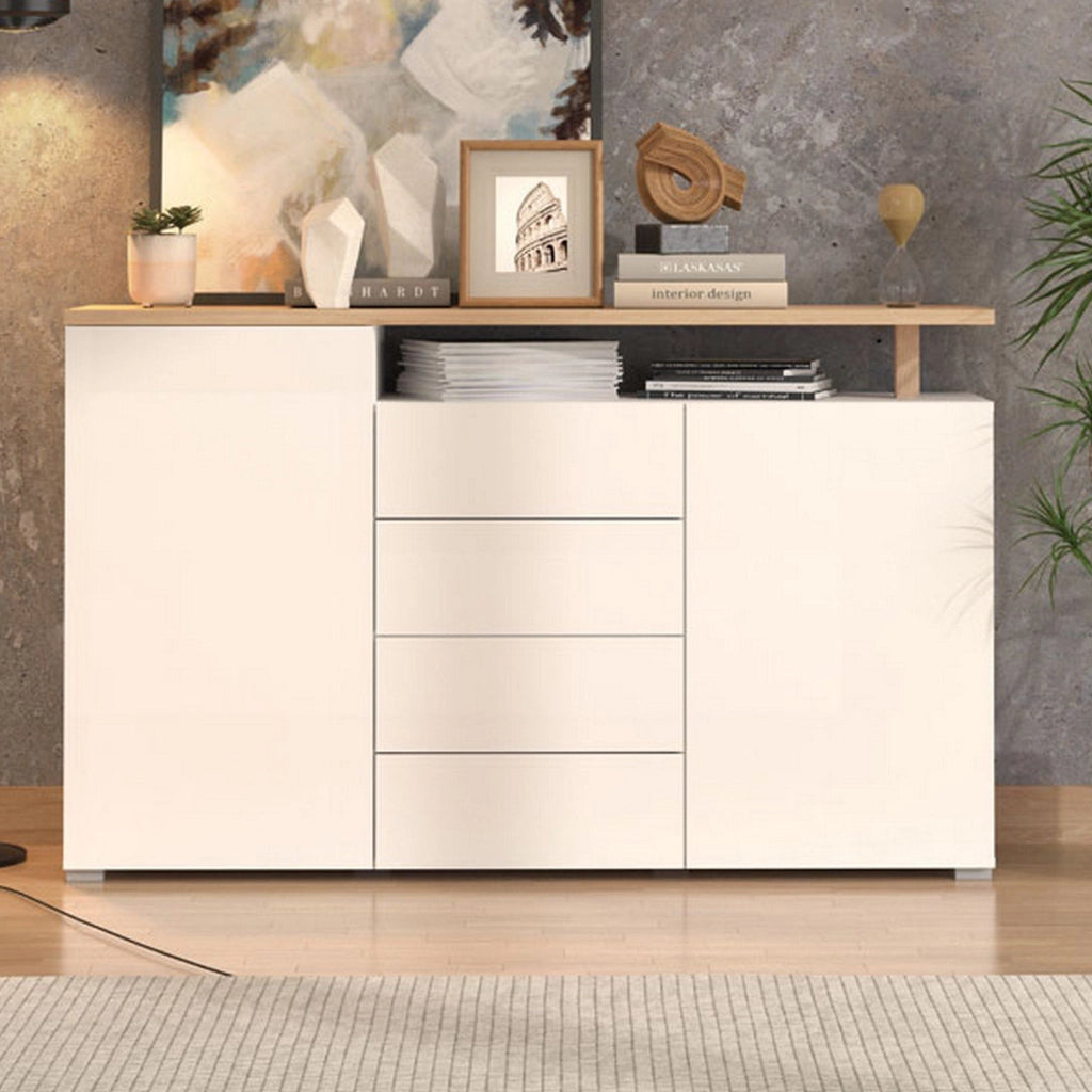 Madia Levate, Credenza 4 Cassetti, 154x40x94h cm Bianco