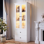 VETRINA con LED 60x35,5x165 cm Bianca in MDF e Truciolare con 2 Cassetti