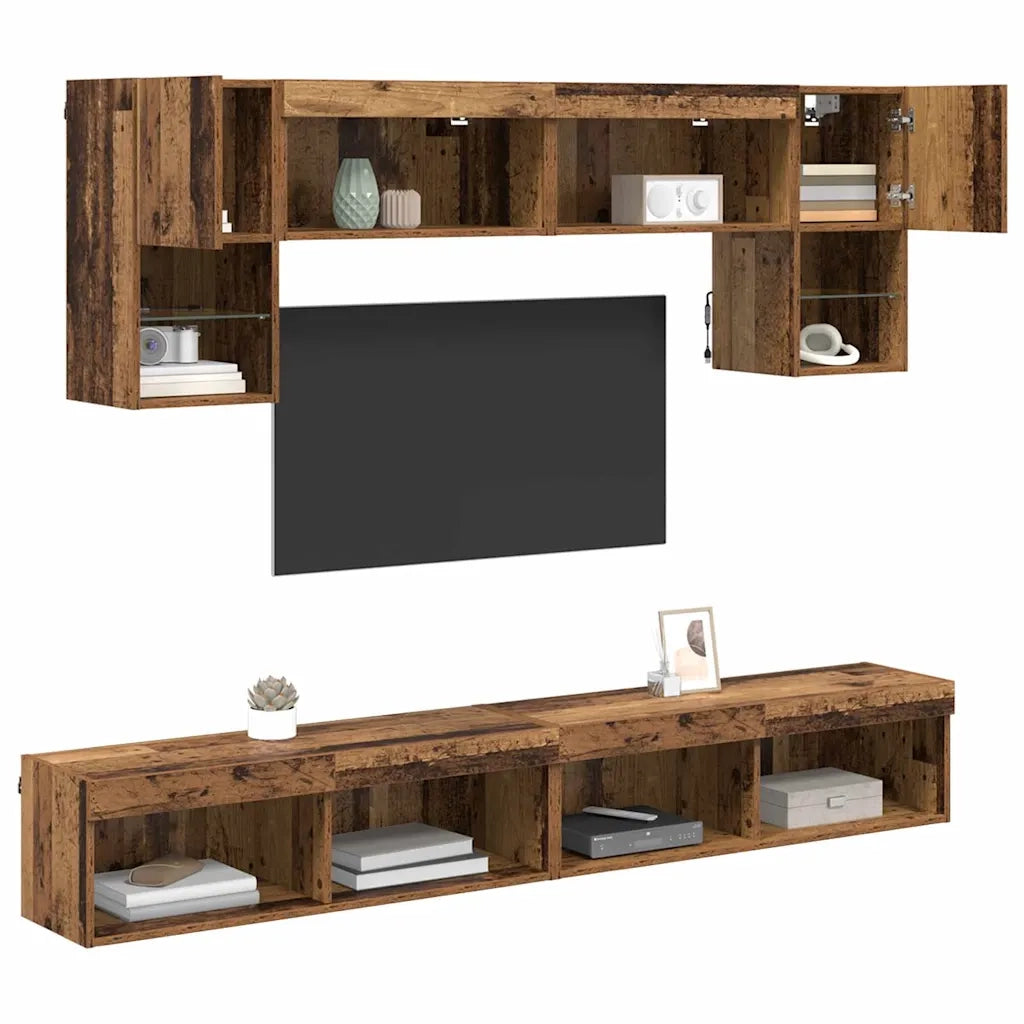 Unità a muro per TV con LED 6 pcs Legno vecchio 3402962