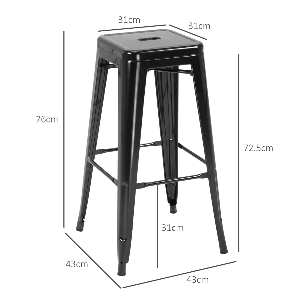 Set 4 Sgabelli da Bar ¨C zephmum ¨C Metallo, Nero, 43x43x76 cm