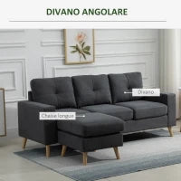Divano Angolare 3 Posti, Divano ad Angolo con Penisola Reversibile 193x136x85 cm, Divanetto a L Convertibile Moderno con Cuscini Rimovibili in Tessuto Effetto Lino per Salotto e Soggiorno, Grigio