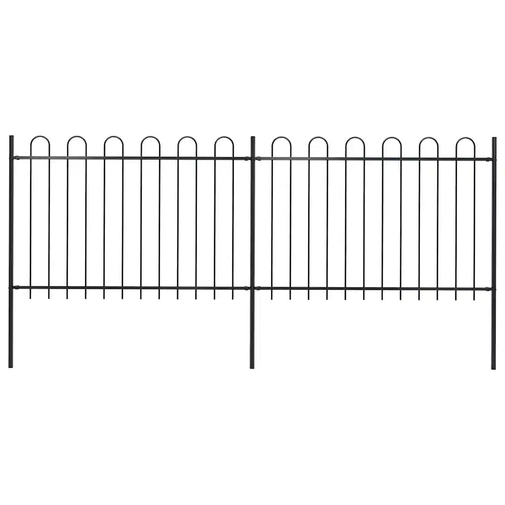 Recinzione da Giardino con Parte Superiore ad Anello in Acciaio 337x120 cm Nera 277666
