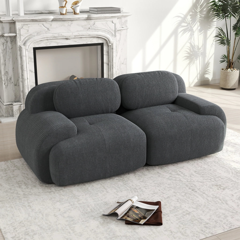 Divano angolare modulare senza struttura in tessuto a coste con braccioli curvi, Grigio 208 × 103 × 70 cm