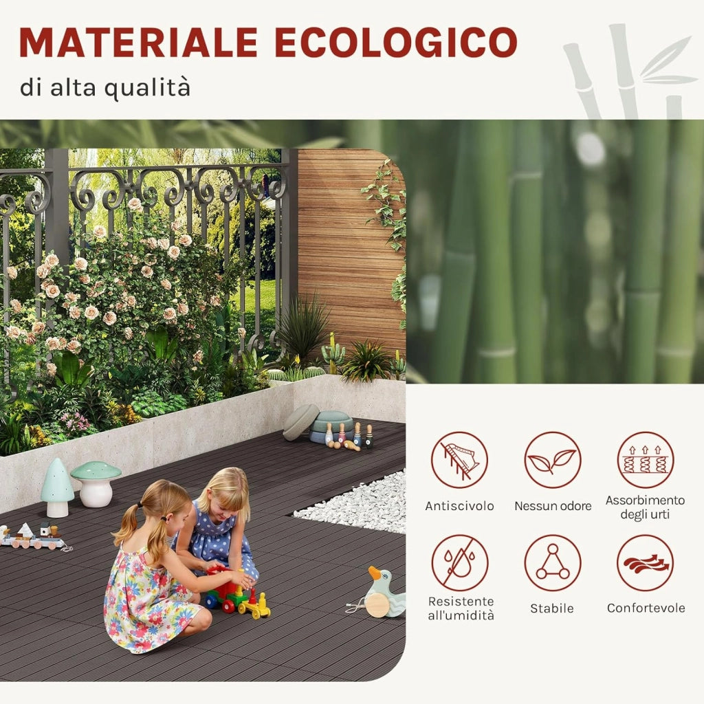 GTF005co Piastrelle per Pavimenti da Esterno Mattonelle Pavimentazione ad Incastro Click-Deck in Legno Composito, con 6 Pannelli da 30x60 cm Caffè