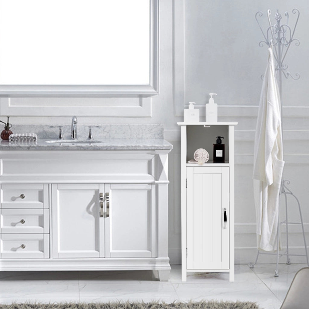 Armadio di stoccaggio a pavimento per bagno, Armadietto di stoccaggio con ripiano regolabile ad anta singola, Bianco-Scaffali e librerie