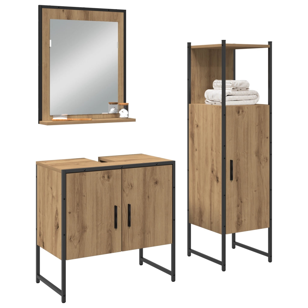 Set di armadietti da bagno 3 pezzi in rovere artigianale in legno ingegnerizzato