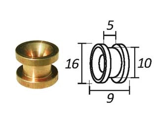 PASSAFILO IN OTTONE PER TESTINE CON SEDE- - ø mm.9, ø esterno mm.16 - 5 pezzi